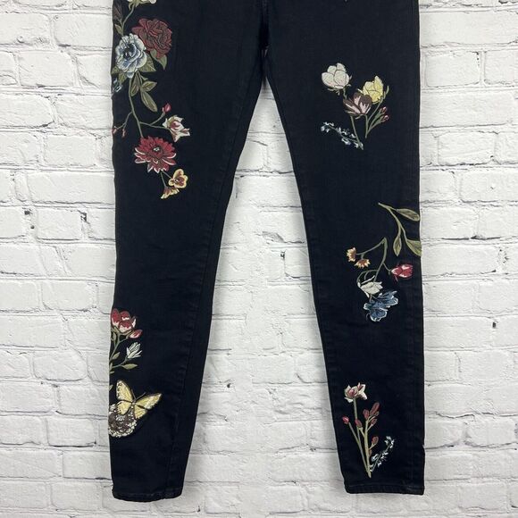 Buffalo David Bitton Faith Mid Rise Skinny Black Denim‎ Jeans Embroidered Floral - Picture 4 of 12